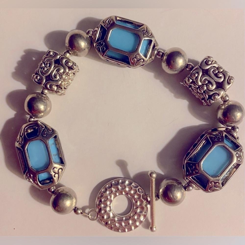 Artisan, Handmade Bracelet, Blue, Caged Beads, Silver-tone beads, hardware,NWOT - Picture 5 of 6